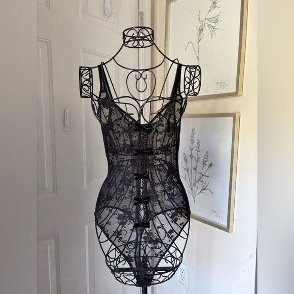 NWT Akira Black Sheer Lace Bows Bodysuit Size XS/S